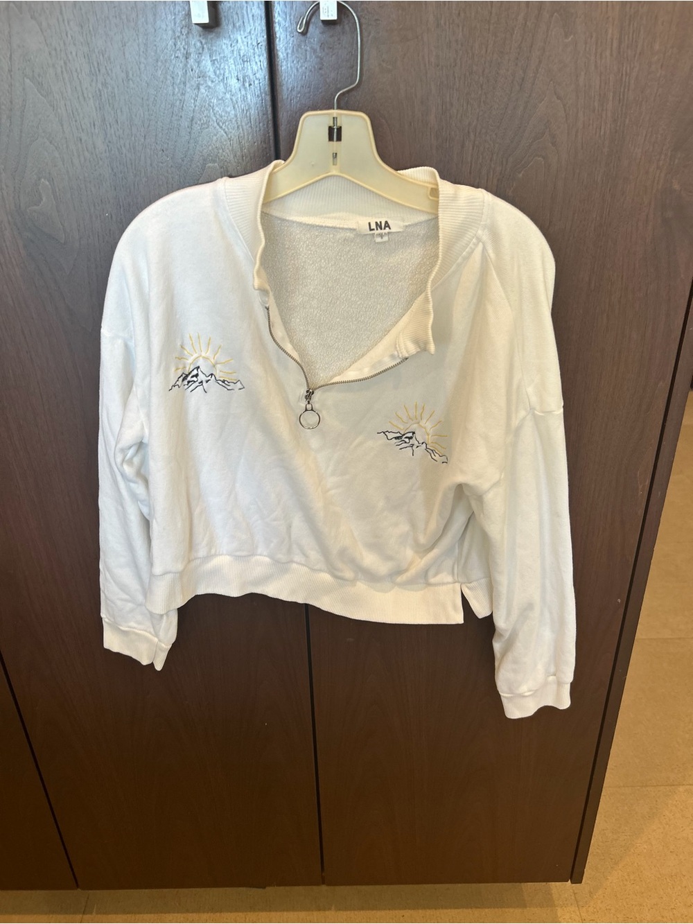 LNA White Half-Zip Embroidered Crew Sweatshirt